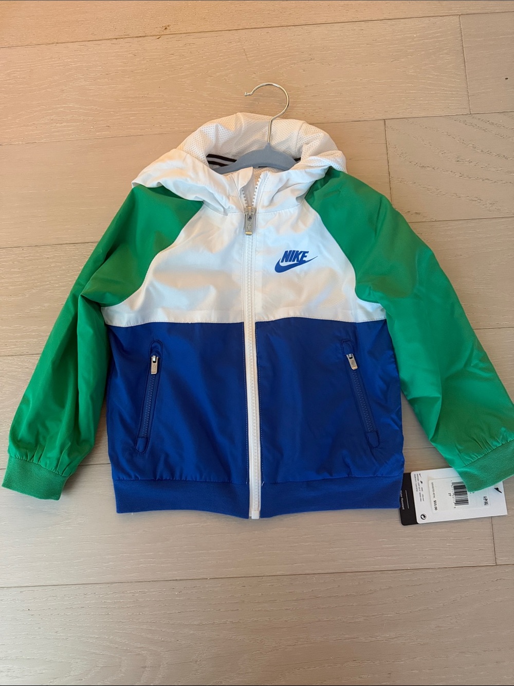 Nike toddler Hooded Colorblock Windbreaker Jacket - White, Green, Blue